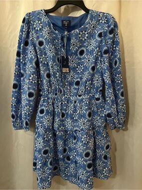 Roller Rabbit x Target Blue Long Sleeve Star Medallion Print Tiered Mini Dress